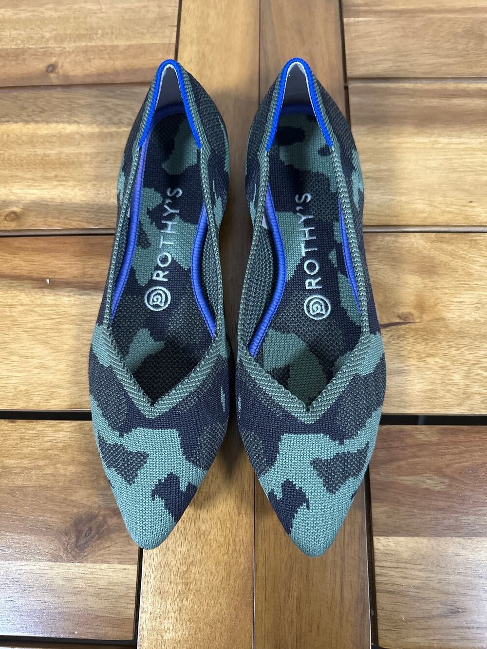 Rothy’s The Point Flats 7.5 Green Camo Camouflage Pointed Toe